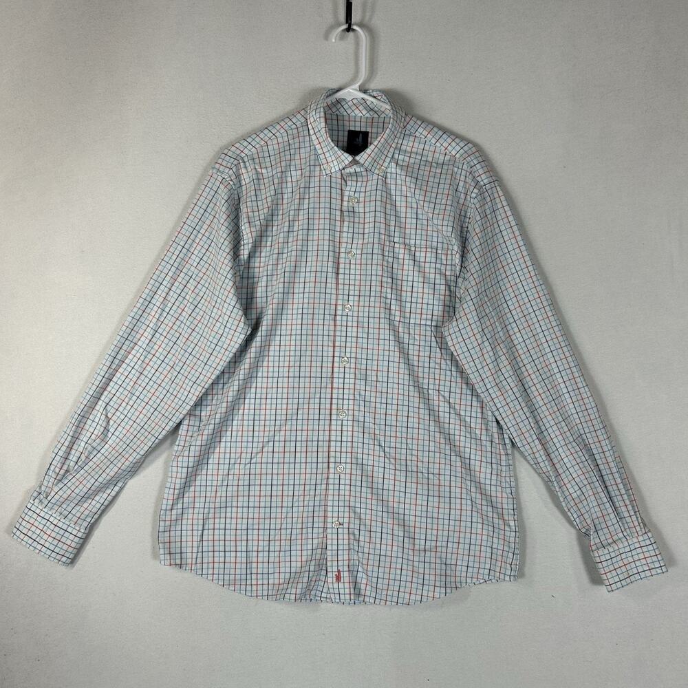 JOHNNIE-O Performance Button Up Shirt Mens Large Plaid Check Confetti Casual Top